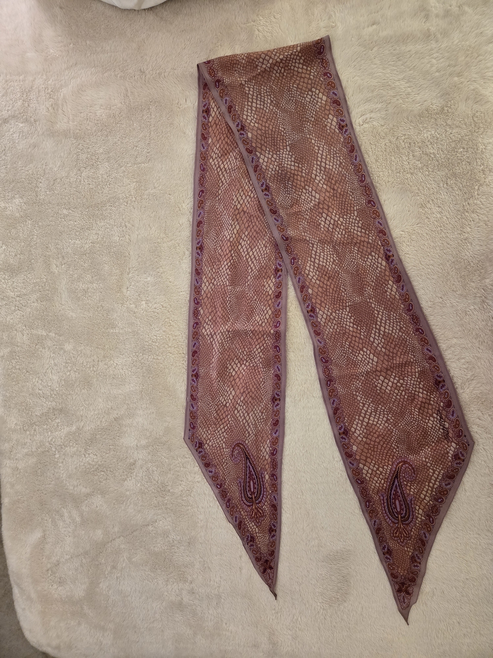 Silk Mauve Pink Paisley Skinny Scarf Wrap